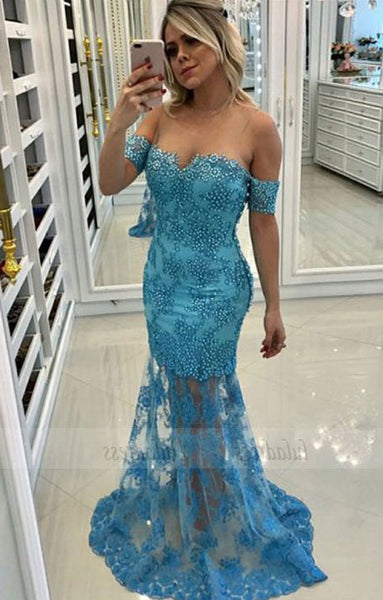 off the shoulder long prom dresses, modest mermaid evening gowns with beading,BD98730