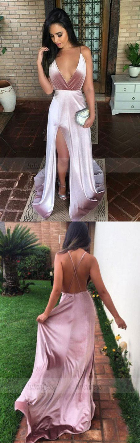 Charming New Sexy Simple Fashion Prom Dresses, Modern Slit Spaghetti Straps prom dress