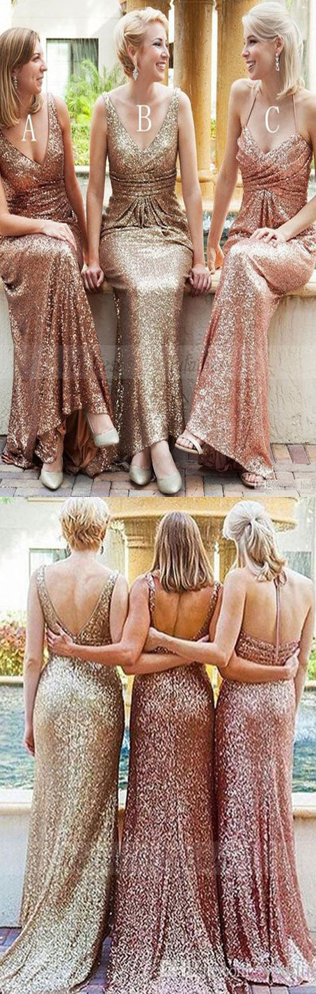 rose gold bridesmaid dress,gold sequins bridesmaid dresses