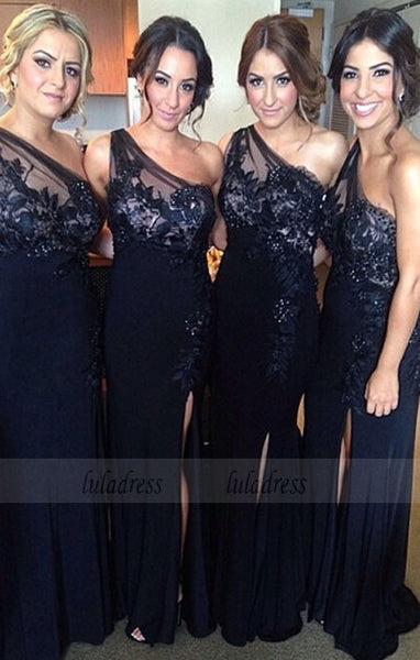 One Shoulder Bridesmaid Gown,Pretty Prom Dresses,Lace Prom Gown,BD98456