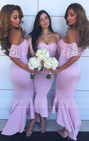 Mermaid Lilac Bridesmaid Dresses With Lace, Off-the-Shoulder Bridesmaid Dresses
