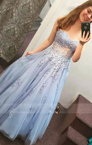 lace tulle long prom dress, sweetheart evening dress,BD98999