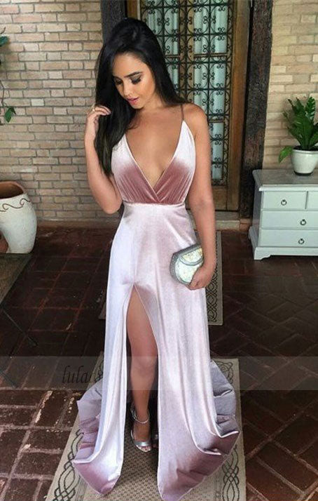 Charming New Sexy Simple Fashion Prom Dresses, Modern Slit Spaghetti Straps prom dress