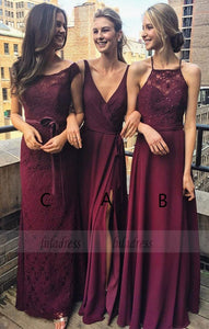 Custom Made Burgundy Chiffon Floor Length Mismatched Bridesmaid