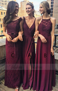 Custom Made Burgundy Chiffon Floor Length Mismatched Bridesmaid Dress,BD98957