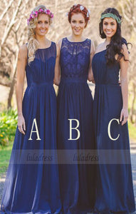 Floor Length Ruched Chiffon Mismatched Bridesmaid Dress,BD98906