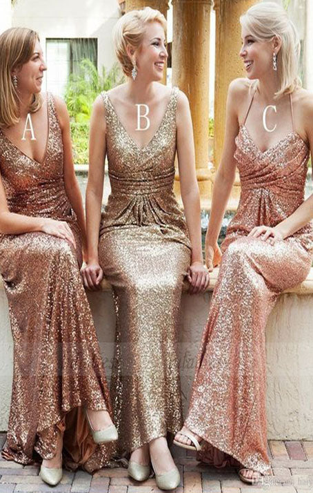 rose gold bridesmaid dress,gold sequins bridesmaid dresses