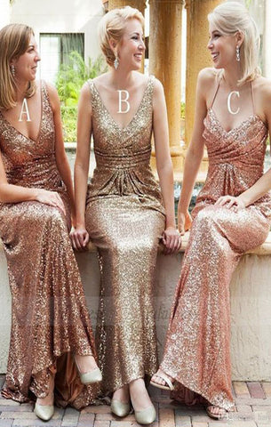 rose gold bridesmaid dress,gold sequins bridesmaid dresses,BD98270