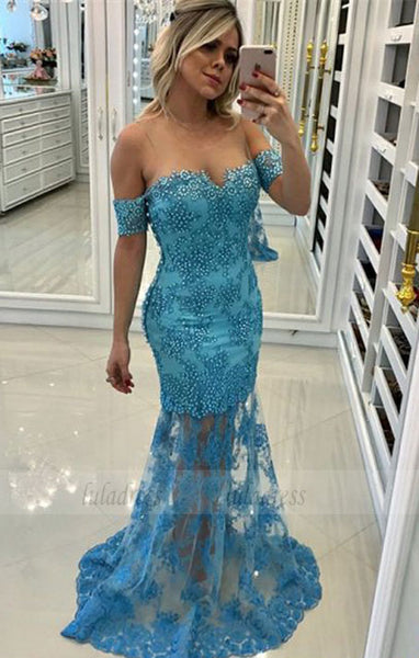 off the shoulder long prom dresses, modest mermaid evening gowns with beading,BD98730