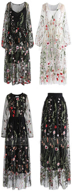 Simple Prom Dresses Flowering Fields Embroidered Mesh Maxi Dress