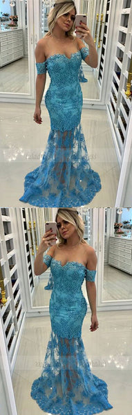 off the shoulder long prom dresses, modest mermaid evening gowns with beading,BD98730