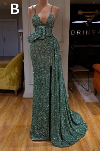 Sexy Long Mint Green Sequins Prom Dresses Mermaid