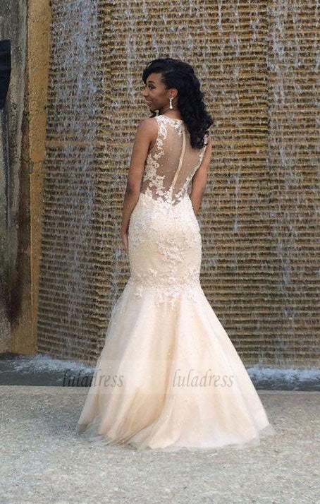 Prom Dresses,Gorgeous Sleeveless Mermaid Evening Dress Lace Appliques Prom Dress
