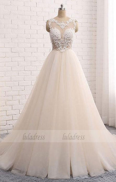 Custom made round neck lace tulle long prom gown, wedding dress,BD99276