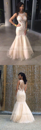 Prom Dresses,Gorgeous Sleeveless Mermaid Evening Dress Lace Appliques Prom Dress