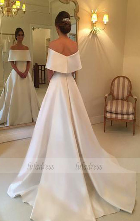 Off The Shoulder Long Satin Wedding Dresses, Elegant A Line Bridal Dress