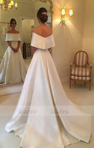 Off The Shoulder Long Satin Wedding Dresses, Elegant A Line Bridal Dress,BD99275
