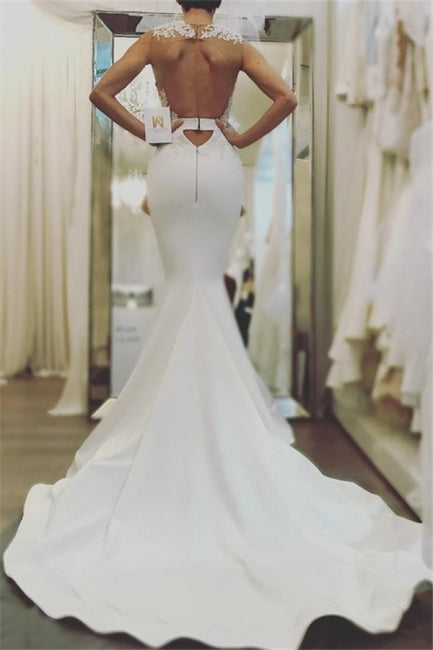 Elegant Mermaid Sleeveless Wedding Dresses | Open Back Lace Wedding Dress Online