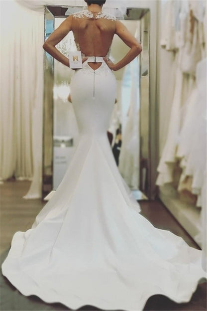 Elegant Mermaid Sleeveless Wedding Dresses | Open Back Lace Wedding Dress Online