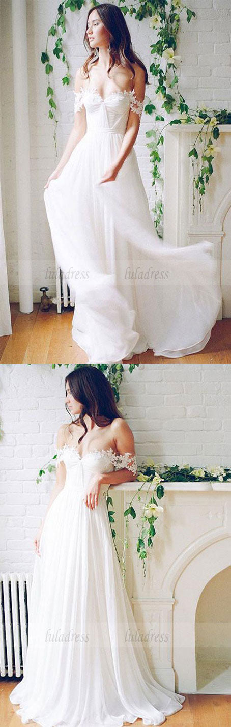 Off-Shoulder Wedding Dress, Lace Wedding Dress, Backless Wedding Dress