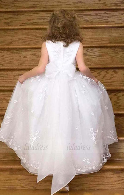 Girls Appliques Floor Length Birthday Dress Girl Pageant Gown for Wedding Flower Girl