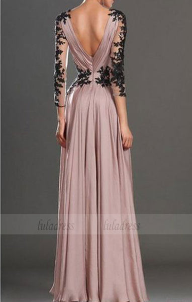 V neckline Party Dress,Black Lace Evening Dress,BD98544