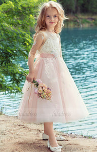 A-Line Flower Girl Dresses with 3/4 Illusion Lace Sleeves,BD99879