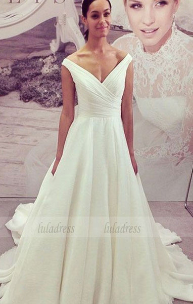 Simple V Neck Long Chiffon Wedding Dress,BD99585