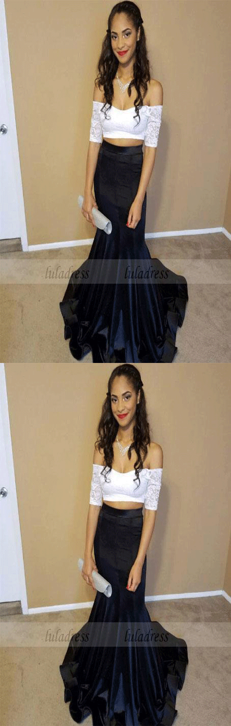 Two Pieces Prom Dress,Mermaid Prom Dress,Off the Shoulder Evening Dress