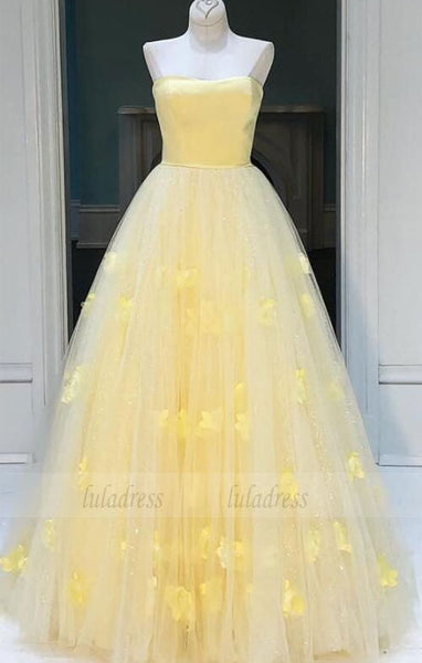 Princess Strapless A-line Daffodil Long Prom Dress,BD98705