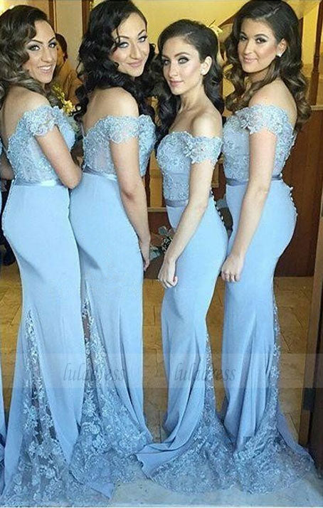 Lace Bridesmaid Dress,Long Bridesmaid Gown,Off the Shoulder Bridesmaid Gowns