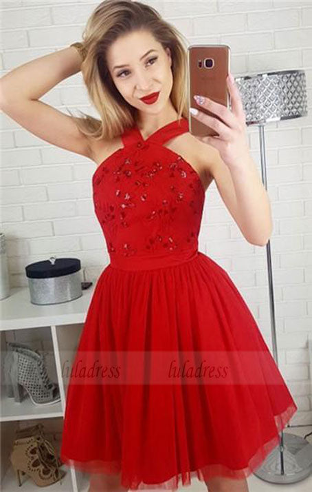 Red Homecoming Dresses,Prom Gown,Short Homecoming Dress With Sequins,Red Prom Dress