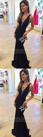 Simple black mermaid long prom dress, black evening dress