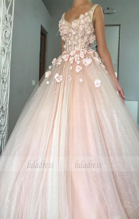 Charming Ball Gown Wedding Dress, Appliques Pink Tulle Bridal Dresses ,BD99284