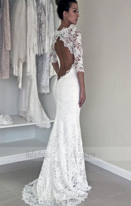 Open Back Wedding Gown,Long Sleeve Wedding Dresses,Mermaid Wedding Dress