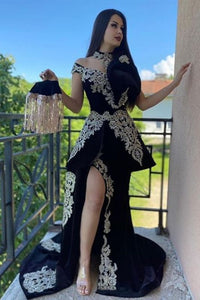 Sexy Split Black Lace Prom Evening Dress Velvet,PD21012