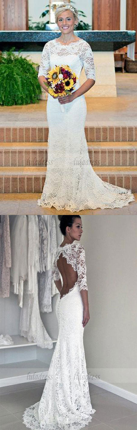 Open Back Wedding Gown,Long Sleeve Wedding Dresses,Mermaid Wedding Dress