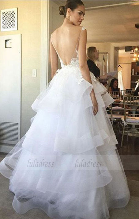 Charming Wedding Dress, Open Back Appliques Tulle Wedding Dress, Sexy Bridal Dresses