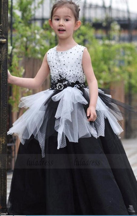 black & white flower girl dress, black & white birthday dress, children ball gown, little girl ball gown,BD99742