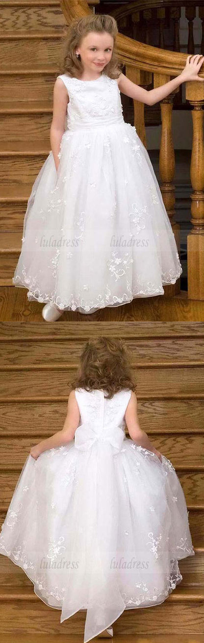 Girls Appliques Floor Length Birthday Dress Girl Pageant Gown for Wedding Flower Girl
