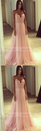 A line Tulle Party Dress,Spaghetti Straps Blush Pink Tulle Evening Dresses