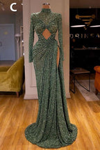 Sexy Long Mint Green Sequins Prom Dresses Mermaid