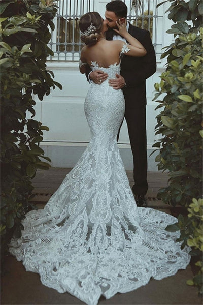 Mermaid Lace Wedding Dress | Sexy Court Train Sweetheart Bridal Gowns with Sleeve Decorations,WD21006