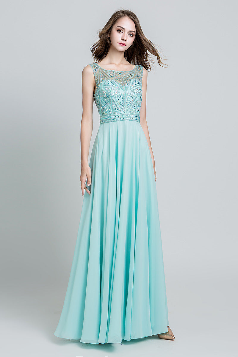 Chiffon Long Beaded Top Prom Dress, LX486