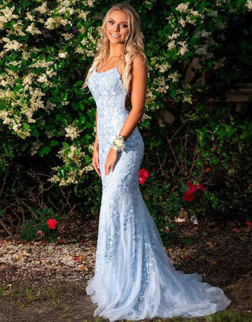 Mermaid Blue Long Backless Tight Prom Dresses – luladress
