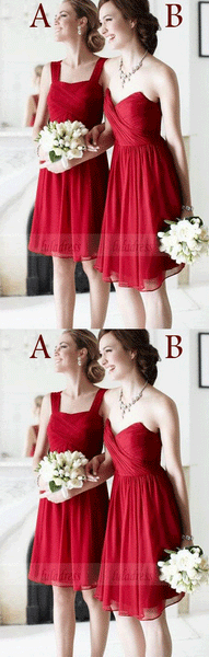 Customisable Red Chiffon Knee Length Mismatched Bridesmaid Dresses,BD99870