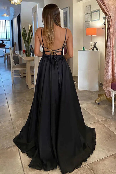 V-neck Black Sequins A-line Detachable Skirt Prom Dresses,BD930730