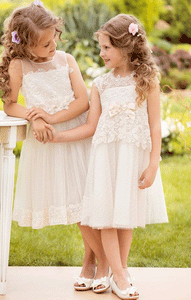 Round Neck White Lace Flower Girl Dress with Lace Bow Knot,BW97231
