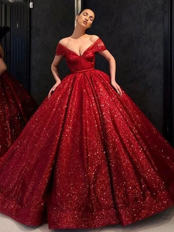 Floor-Length Ball Gown Off The Shoulder Plus Size Burgundy Quince Dresses,BD93047