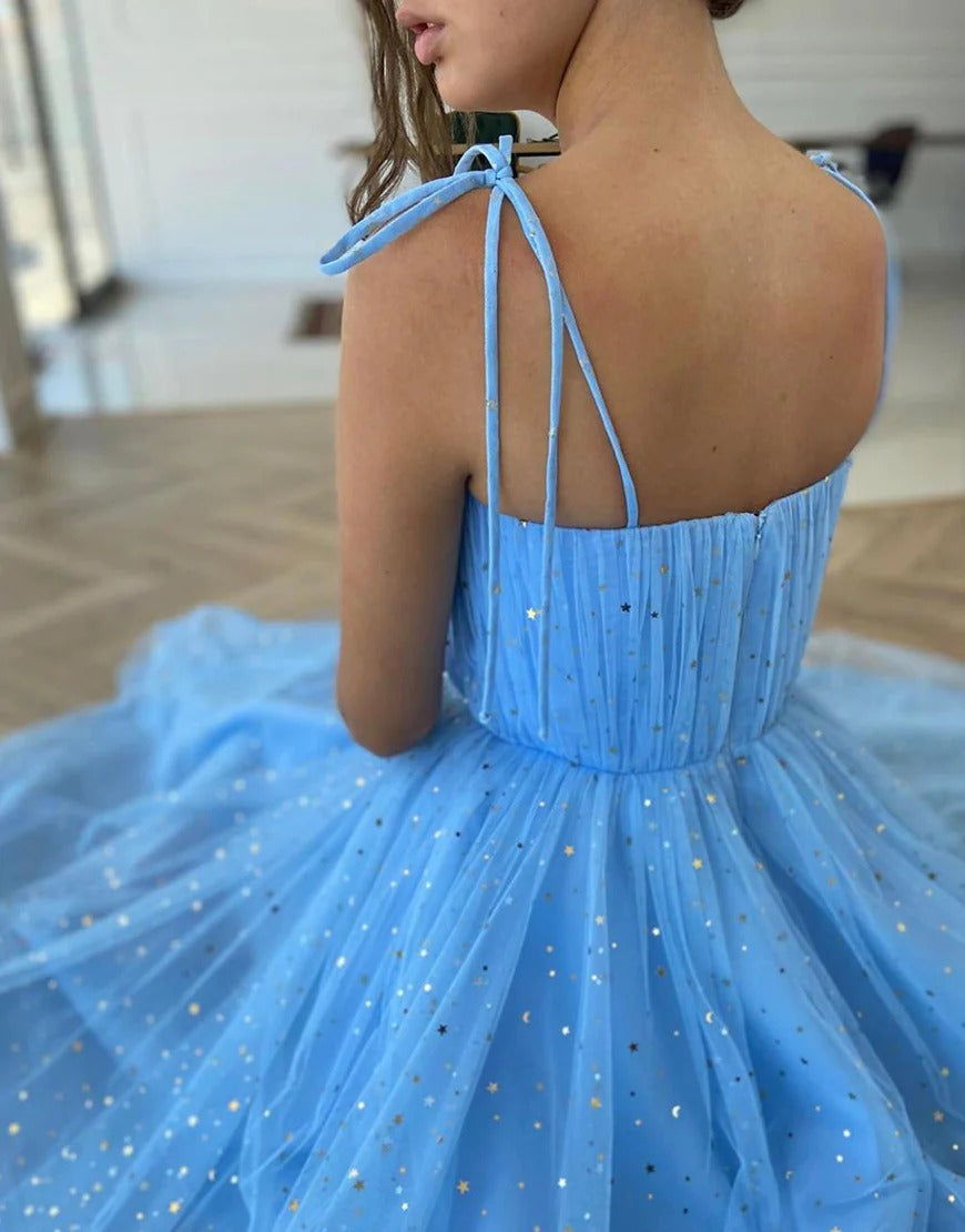 Tulle Blue Sweetheart Prom Dresses Homecoming Dresses with Stars luladress Tulle Blue Sweetheart Prom Dresses Homecoming Dresses with Stars luladress